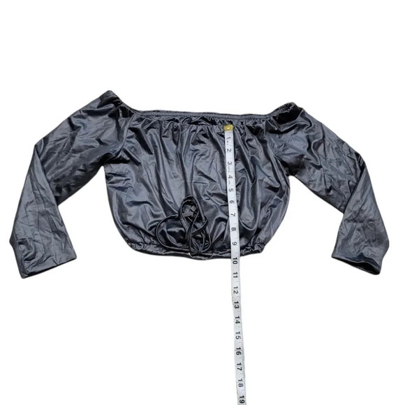 Koral Drawstring  Shimmer Off Shouder Crop Top - Picture 10 of 10